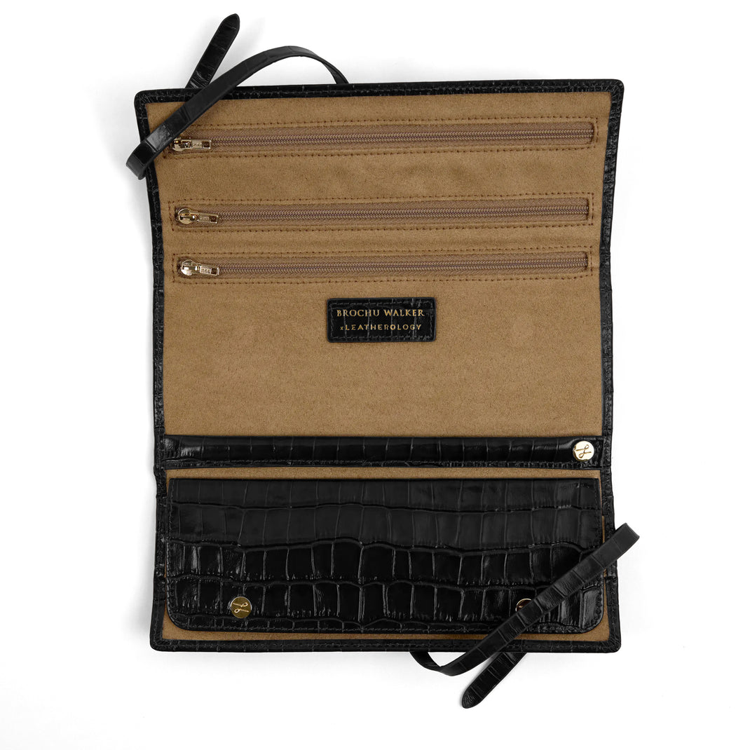Brochu Walker x Leatherology Rouleau à Bijoux Croco Noir